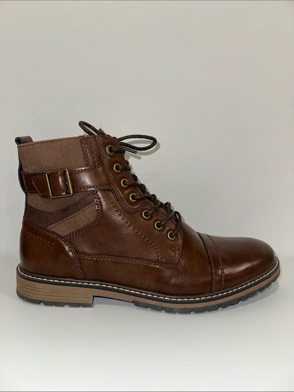 Steve Madden 11 Brown Genuine Leather Ortholite Ankle Buckle Lace-up Boots